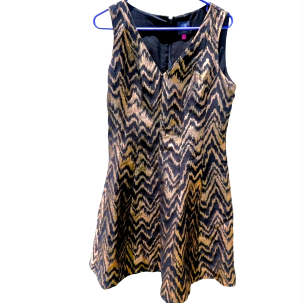 Vince Camuto Gold And Black Metal Party Sleeveless Dress Sz 10